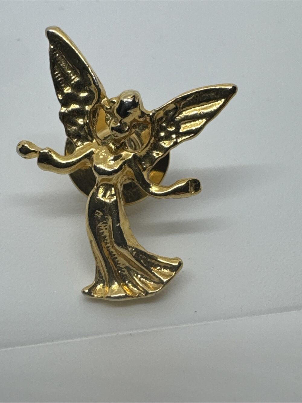 Vintage Guardian Angel Lapel Pin Gold Shirt Hat Collar Push Back Back Brooch